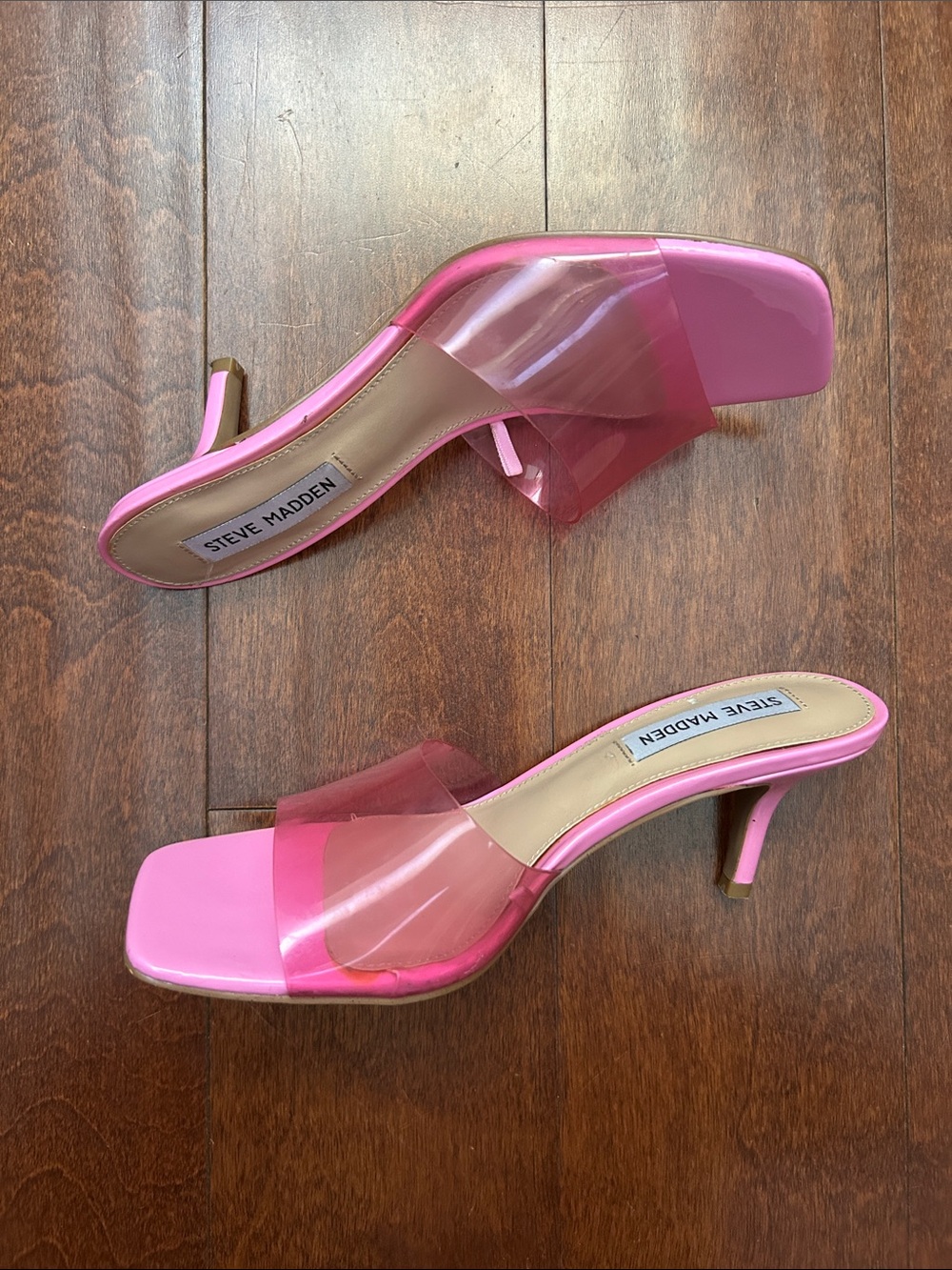 Steve Madden “Pance” Pink Clear Kitten Heel Mules, Fun and Playful, Size 7